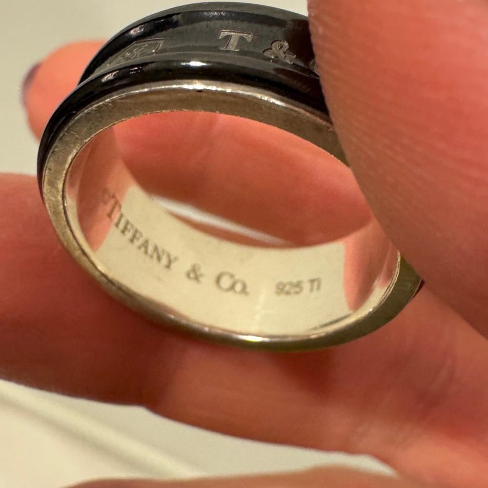 Authentic Tiffany & Co. 1837 Black Titanium and Silver Midnight Ring Band